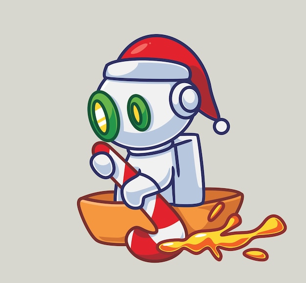 Lindo robot astronauta rema el bote Persona de dibujos animados aislada Ilustración de Navidad Estilo plano