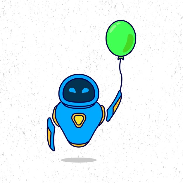 Lindo robot azul con ilustración de icono de vector de dibujos animados de globo verde