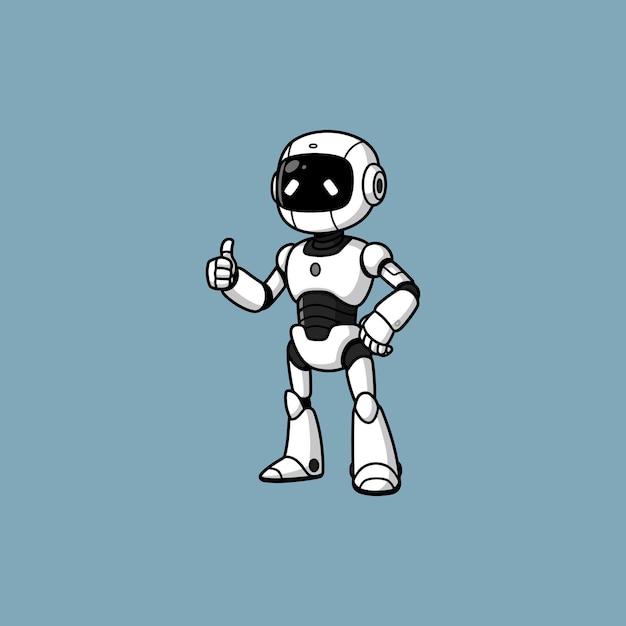 Un lindo robot blanco da un thumbsup estilo de dibujos animados alegre diseño simple vibración positiva perfecto para el contenido tecnológico de los niños