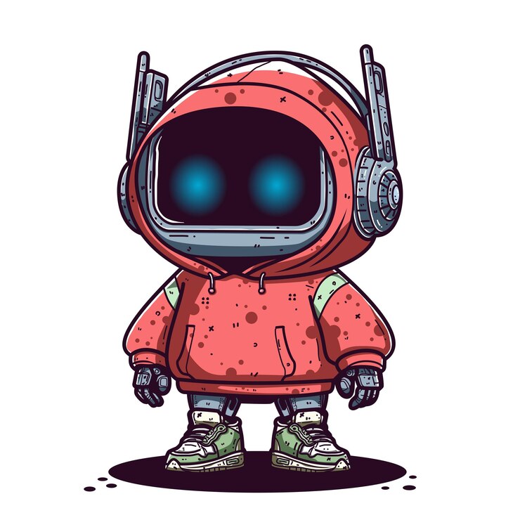 Vector lindo robot de dibujos animados con capucha y zapatos ilustración vectorial