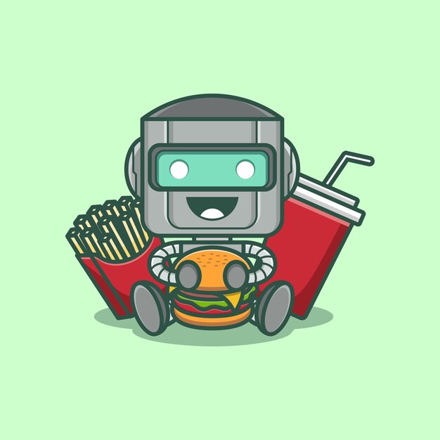 lindo robot de dibujos animados con comida