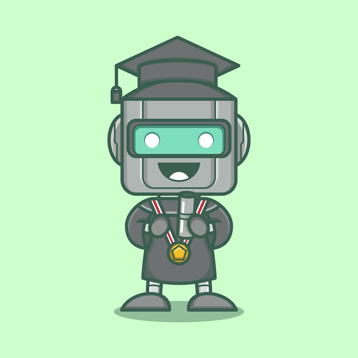 Vector lindo robot de dibujos animados graduado de la universidad