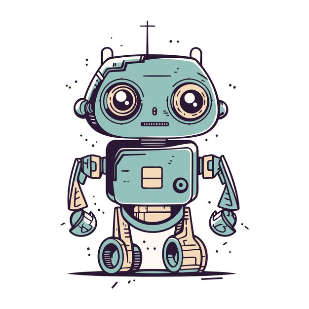 Vector lindo robot de dibujos animados ilustración vectorial aislado en fondo blanco