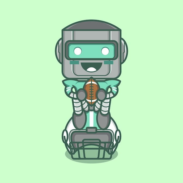 Vector lindo robot de dibujos animados jugando al fútbol