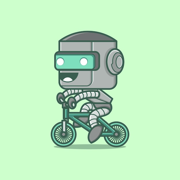 Vector lindo robot de dibujos animados montando bicicleta