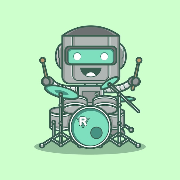 lindo robot de dibujos animados tocando la batería