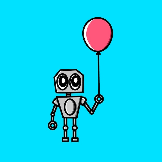 Vector lindo robot con ilustración de vector de dibujos animados de globo