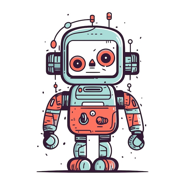 Lindo robot ilustración vectorial dibujada a mano en estilo doodle