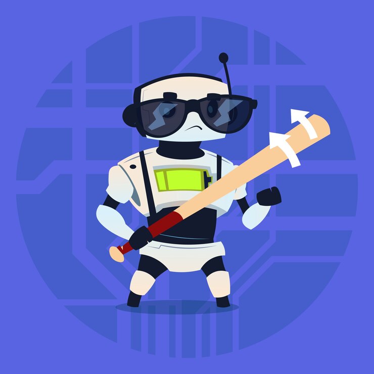 Vector lindo robot jugando al béisbol