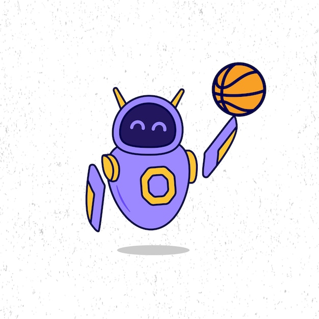 Lindo robot púrpura levantando una ilustración de icono de baloncesto