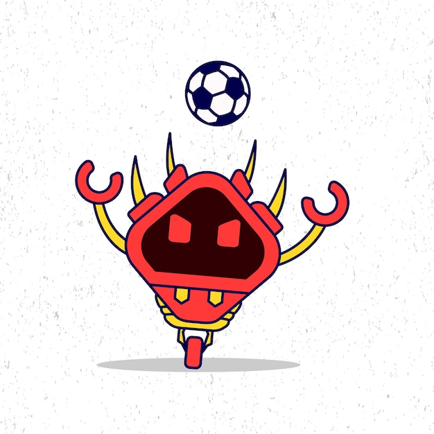 Lindo robot rojo intenta atrapar la ilustración del icono de la bola