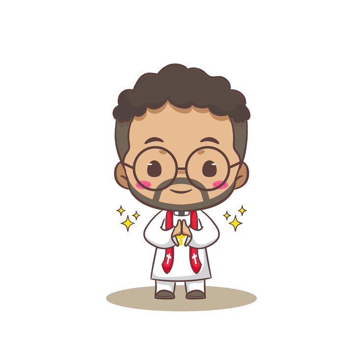 Vector lindo sacerdote o pastor personaje de dibujos animados ilustración de la religión cristiana y católica diseño de concepto