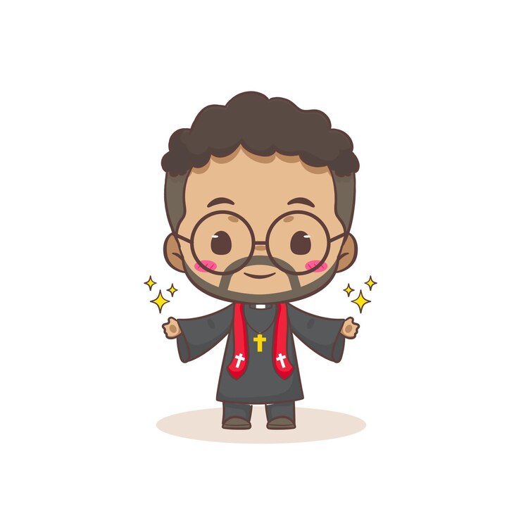 Vector lindo sacerdote o pastor personaje de dibujos animados ilustración de la religión cristiana y católica diseño de concepto