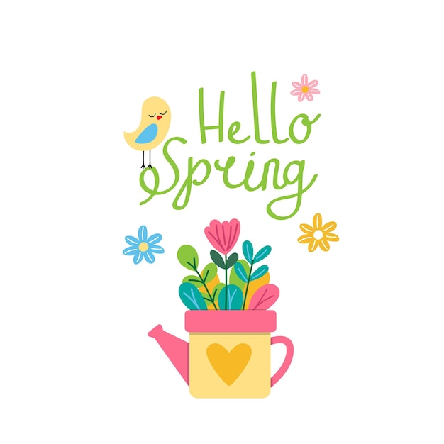 Lindo saludo a la primavera Cita floral de primavera Diseño de impresiones dibujadas a mano Tarjetas postales o carteles adhesivos positivos