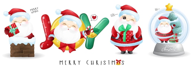 Vector lindo santa claus para feliz navidad conjunto de ilustraciones