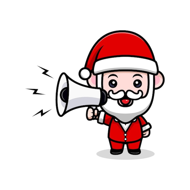 Vector lindo santa claus con personaje de mascota de dibujos animados de megáfono