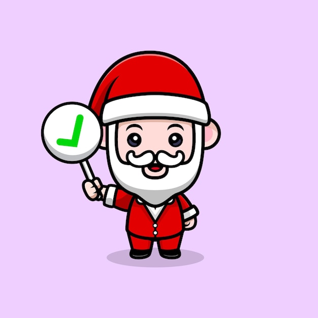 Vector lindo santa claus con personaje de mascota de dibujos animados de signo correcto