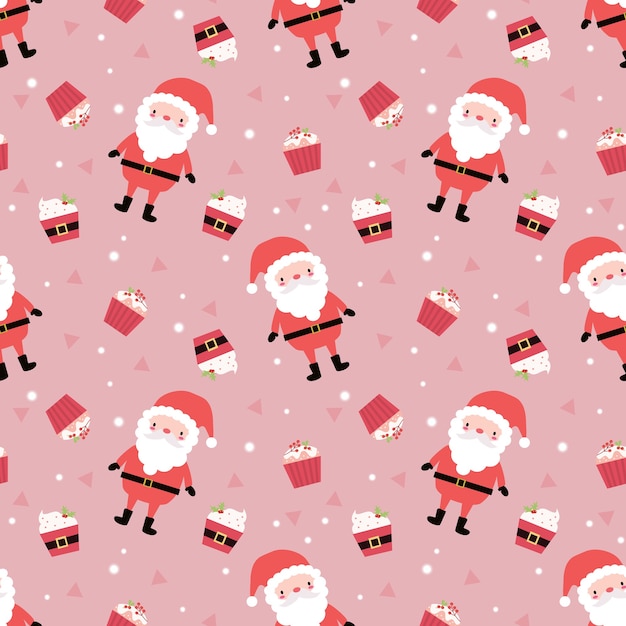 Lindo Santa y cupcake en patrón transparente de tema de Navidad