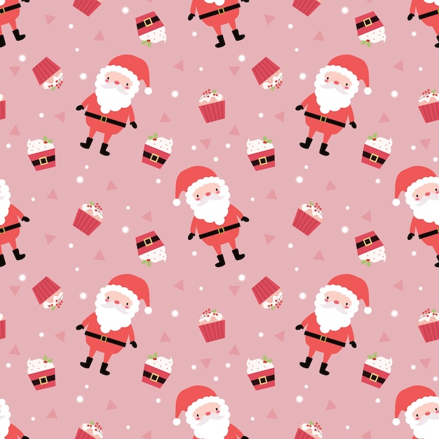 Vector lindo santa y cupcake en patrón transparente de tema de navidad