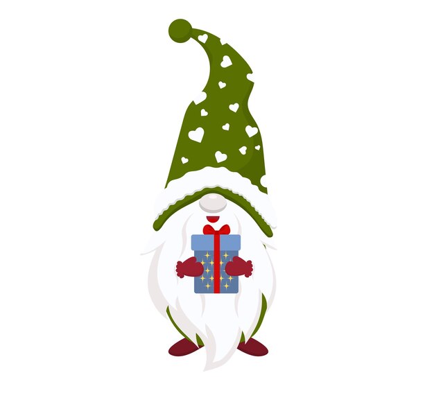 Lindo Santa Gnome de Navidad con ilustración vectorial del árbol de Navidad