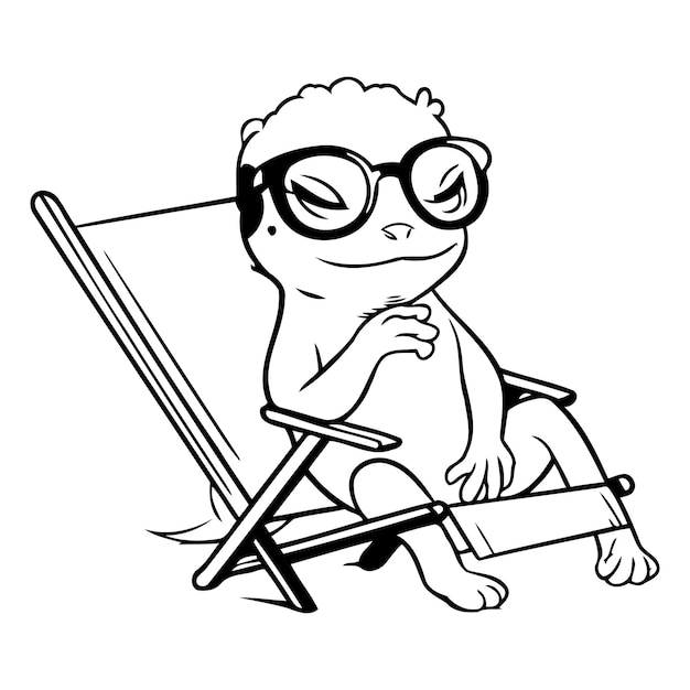 Lindo sapo de dibujos animados con gafas de sol sentado en una silla de cubierta Ilustración vectorial