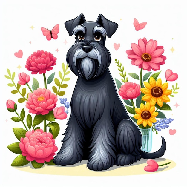 El lindo schnauzer gigante del perro de dibujos animados de estilo vectorial de fondo blanco