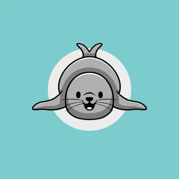 Lindo sello cara sonriente ilustración de dibujos animados