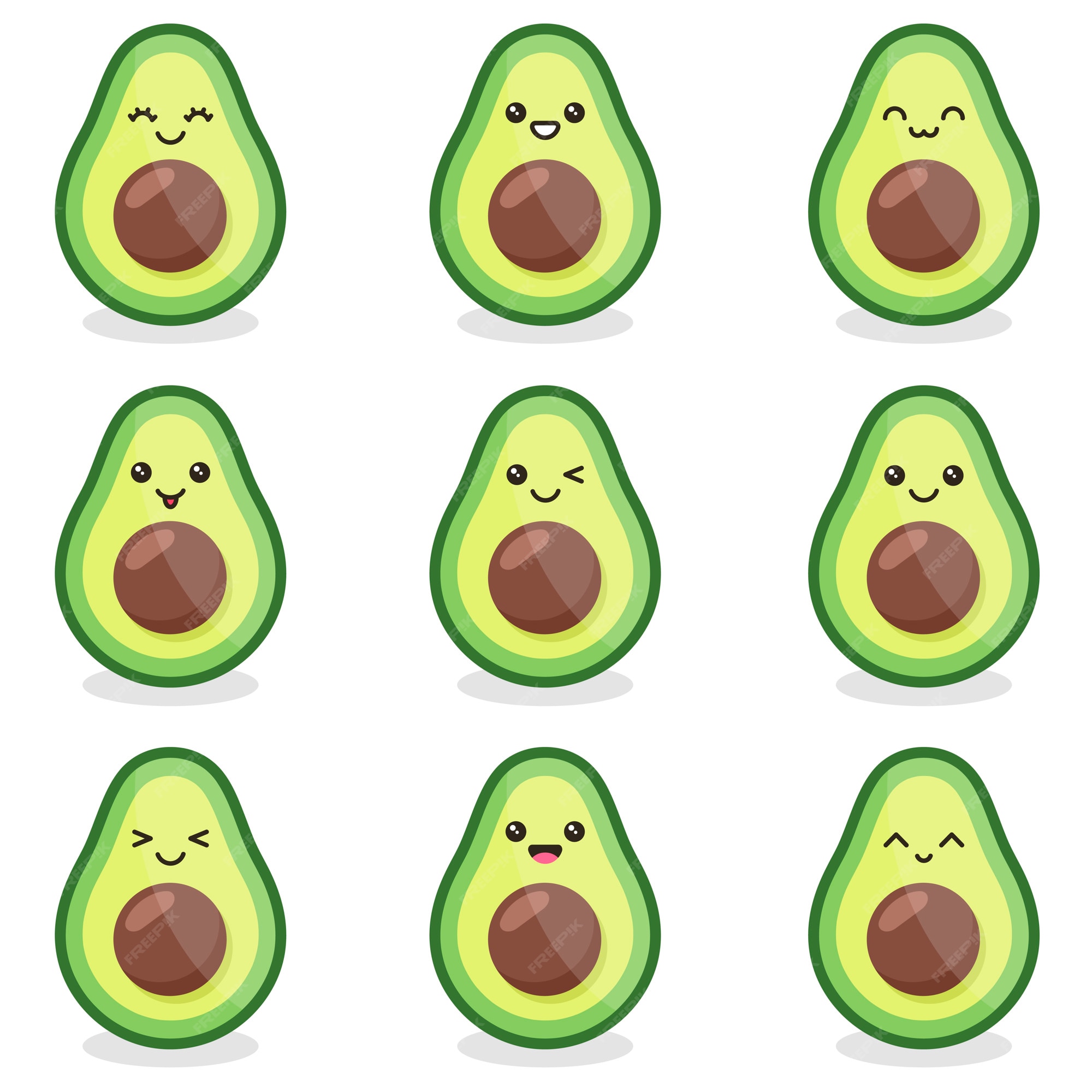 Lindo set de aguacate kawaii | Vector Premium