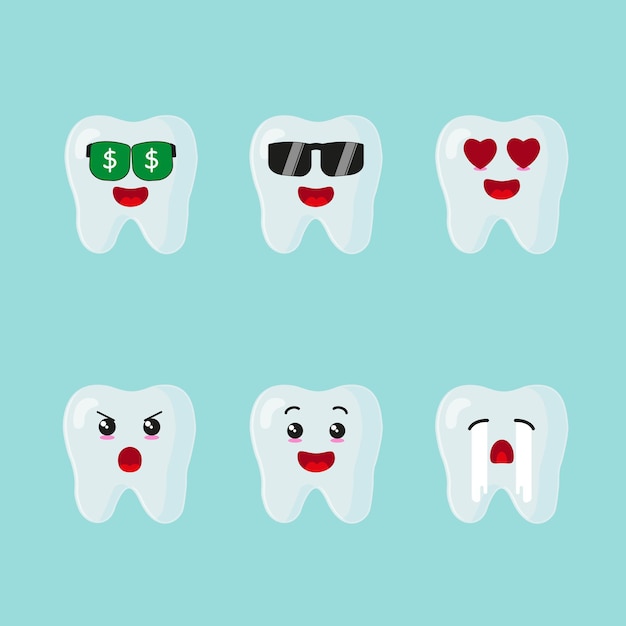 lindo set de dientes de la clínica dental ilustración vectorial niños dentista para dientes limpios pegatina