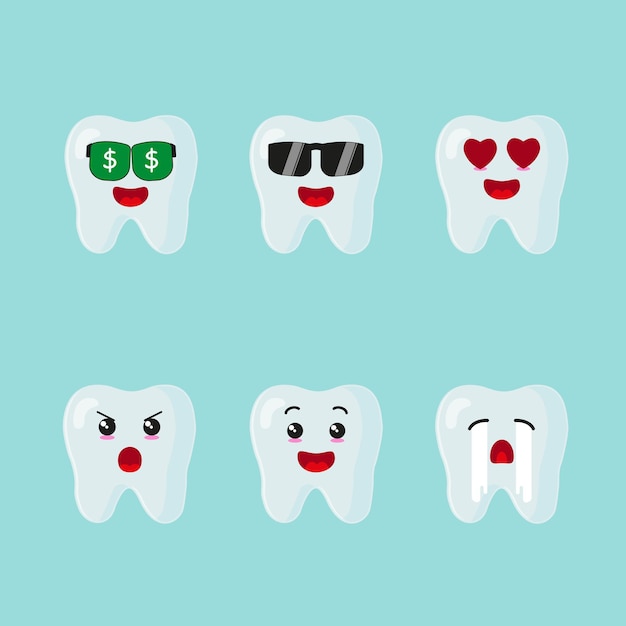 Vector lindo set de dientes de la clínica dental ilustración vectorial niños dentista para dientes limpios pegatina