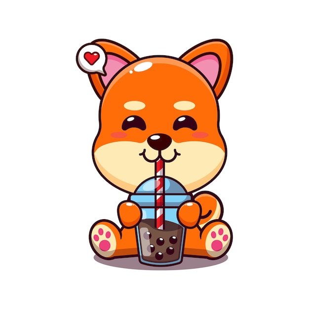lindo shiba inu bebida boba leche té dibujos animados vector ilustración