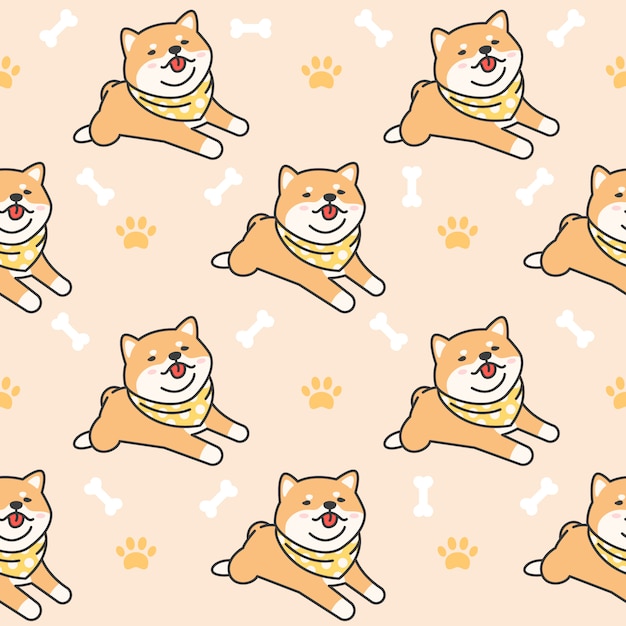Lindo shiba inu de fondo sin fisuras patrón