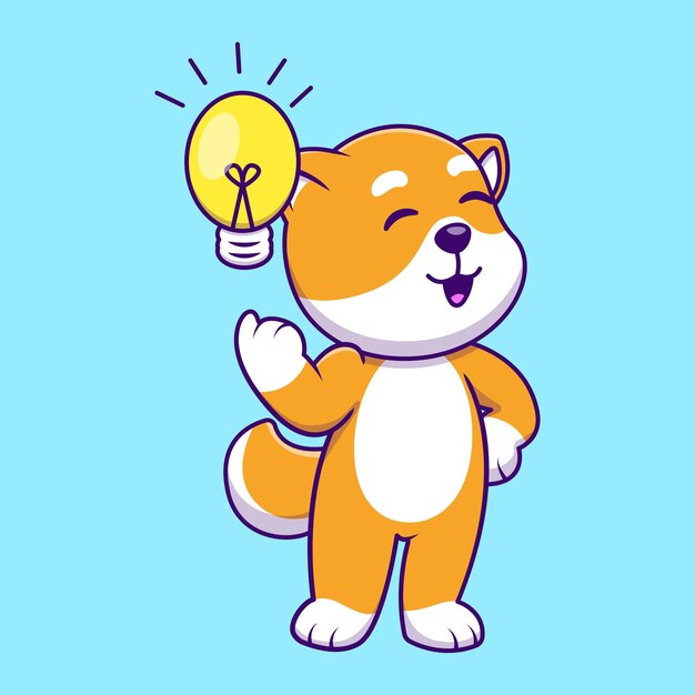 Lindo Shiba Inu con idea Bulb Iconos vectoriales de dibujos animados Ilustración Concepto de dibujos animados planos