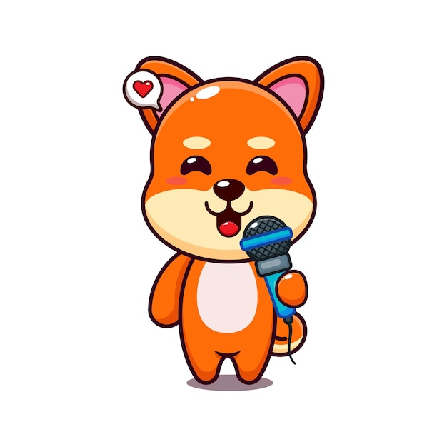 lindo shiba inu con ilustración de vector de dibujos animados de micrófono