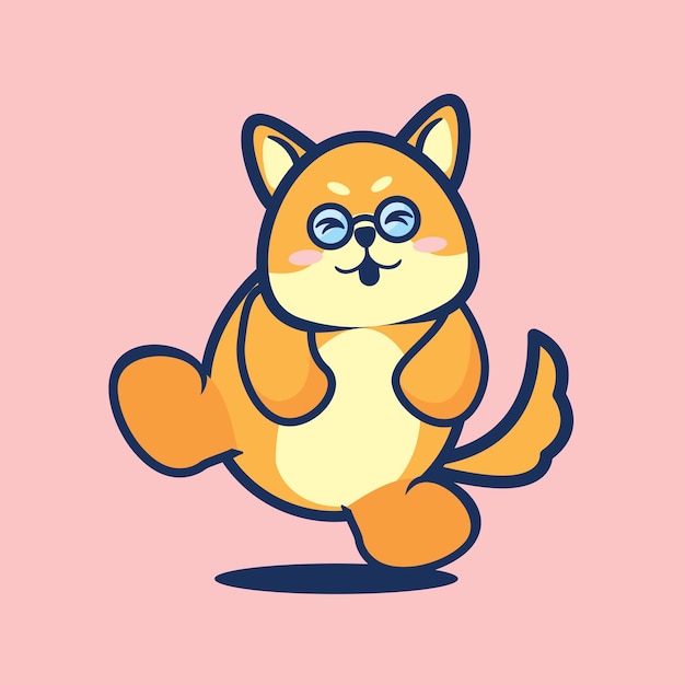 Lindo Shiba inu perro bailando dibujos animados minimalismo plano vector ilustración