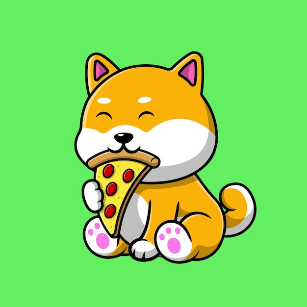 Lindo shiba inu perro comer pizza dibujos animados vector icono ilustración