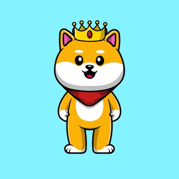 Vector lindo shiba inu perro con corona pie dibujos animados vector icono ilustración