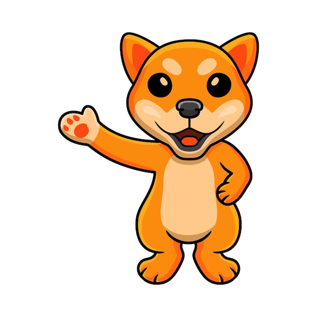 Lindo shiba inu perro dibujos animados agitando la mano