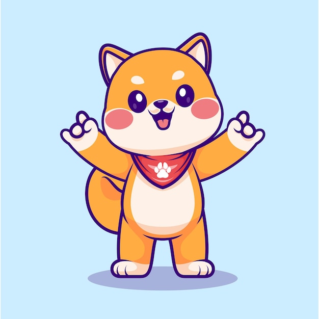 Lindo Shiba Inu Perro Con Metal Mano Dibujos Animados Vector Icono Ilustración Animal Naturaleza Icono Aislado