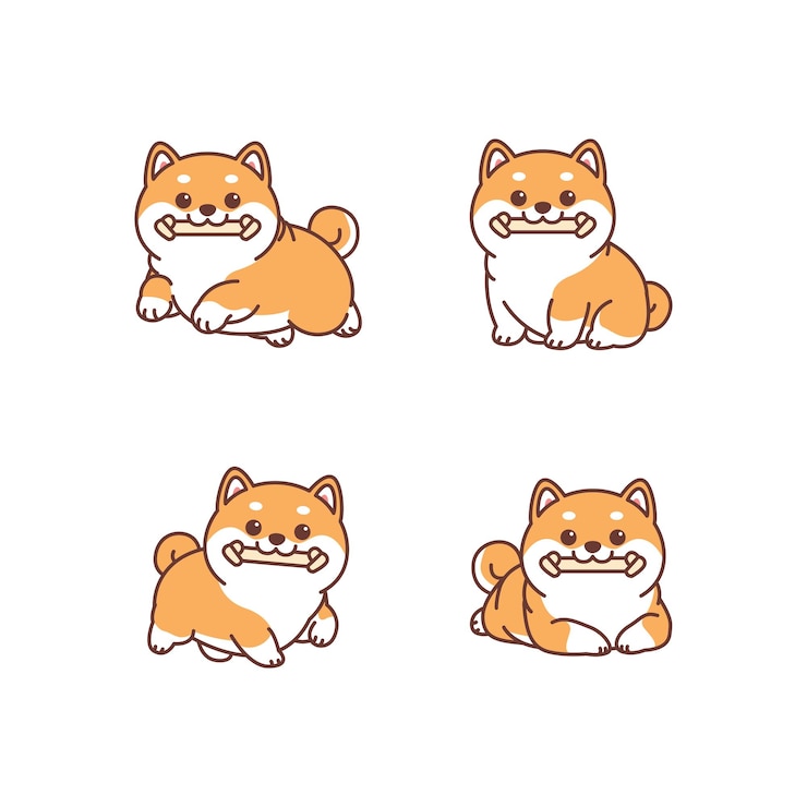 Vector lindo shiba inu perro que sostiene juguete en la boca colección de dibujos animados ilustración vectorial