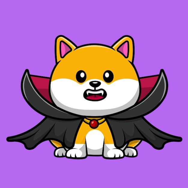 Lindo shiba inu vampiro perro sentado dibujos animados vector icono ilustración