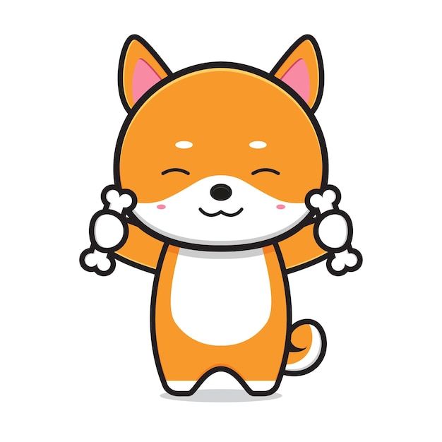 Lindo Shiba sosteniendo hueso Ilustración del icono del personaje de dibujos animados