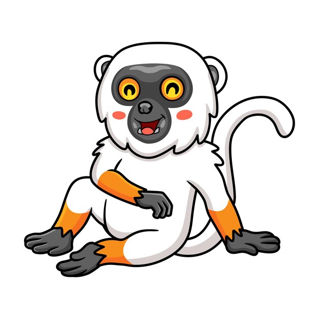 Lindo sifaka lemur mono dibujos animados sentado