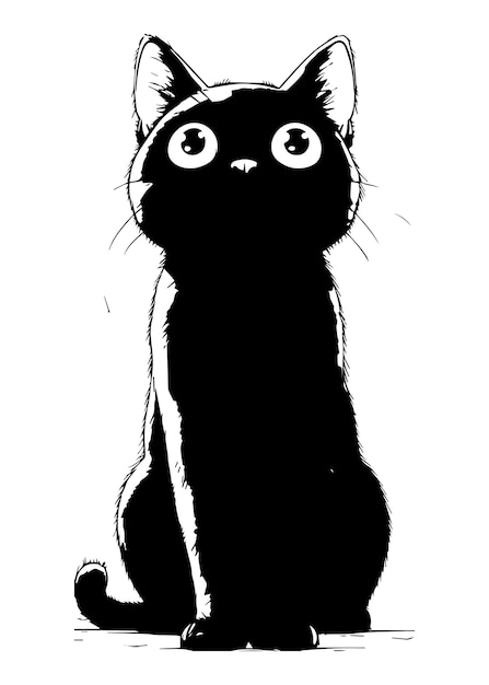 Lindo silueta de gato negro de dibujos animados de gato clipart vector de gato