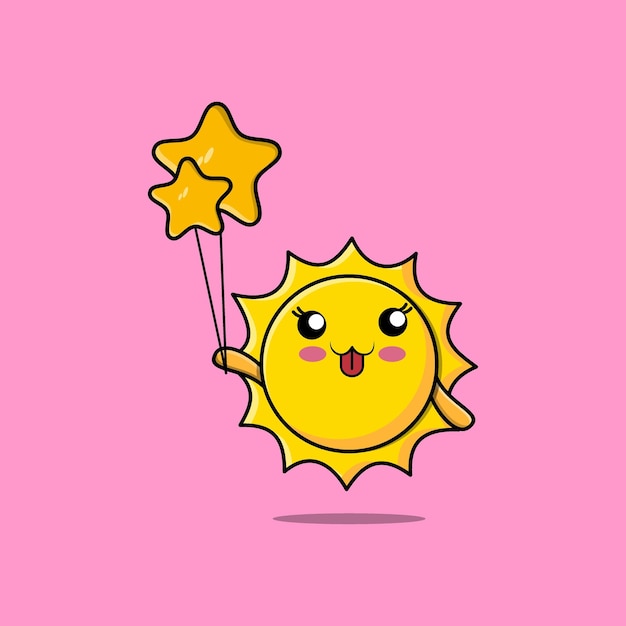 Lindo sol de dibujos animados flotando con globo estrella