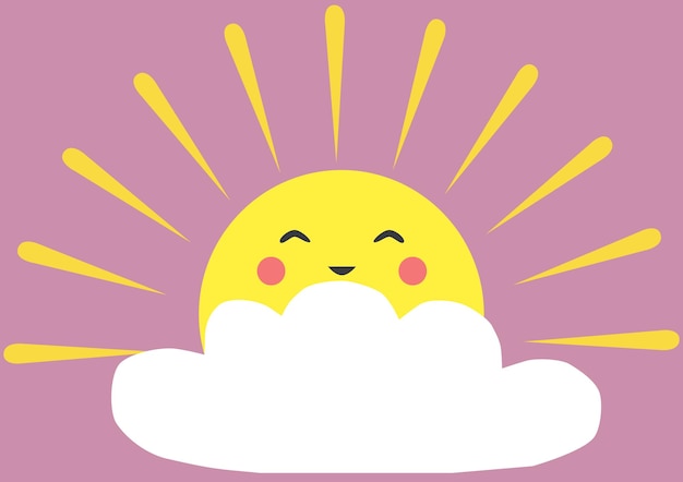 Lindo sol y nube con cara sonriente al estilo de dibujos animados