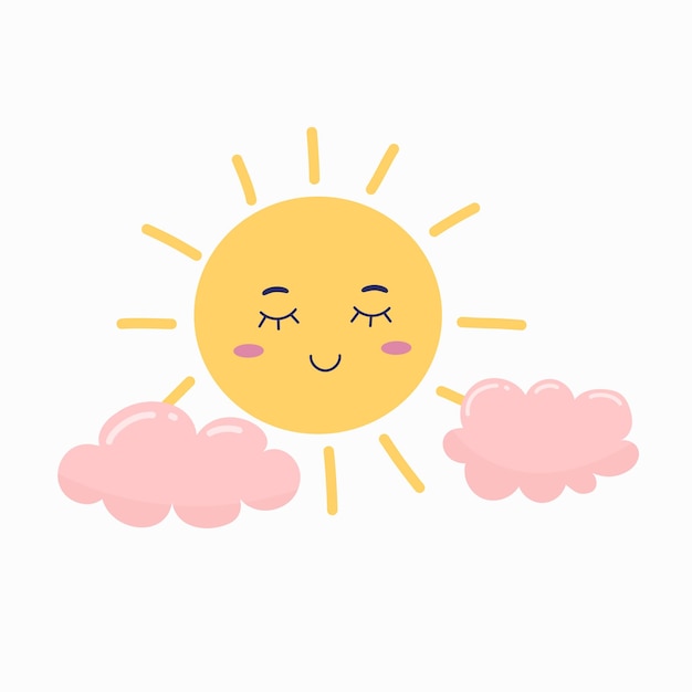 Lindo sol en las nubes con sonrisa Niños elemento de fondo naturaleza entorno vector aislado