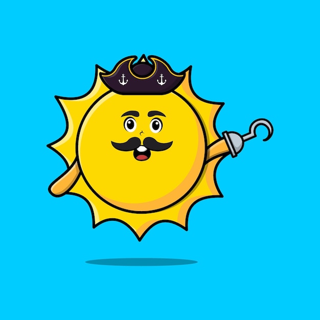 Lindo sol pirata de dibujos animados con mano de gancho en diseño de estilo moderno 3d