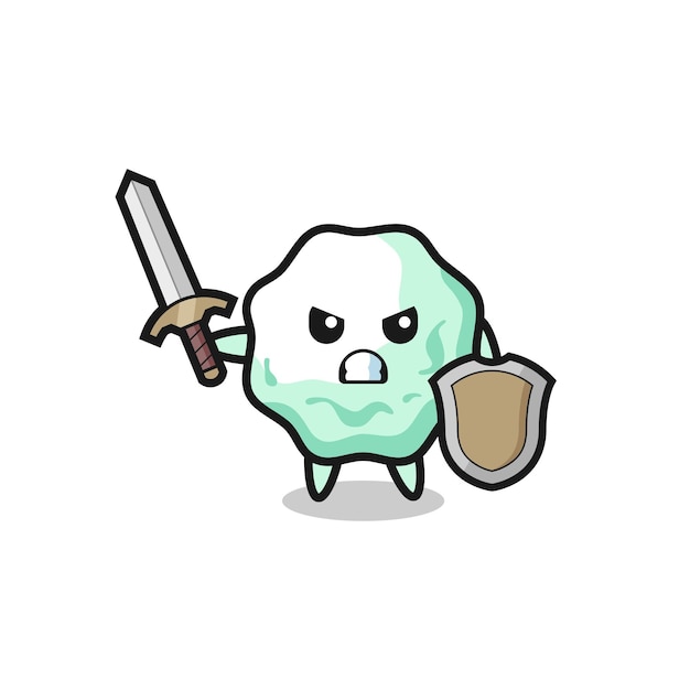 Lindo soldado de chicle luchando con espada y escudo