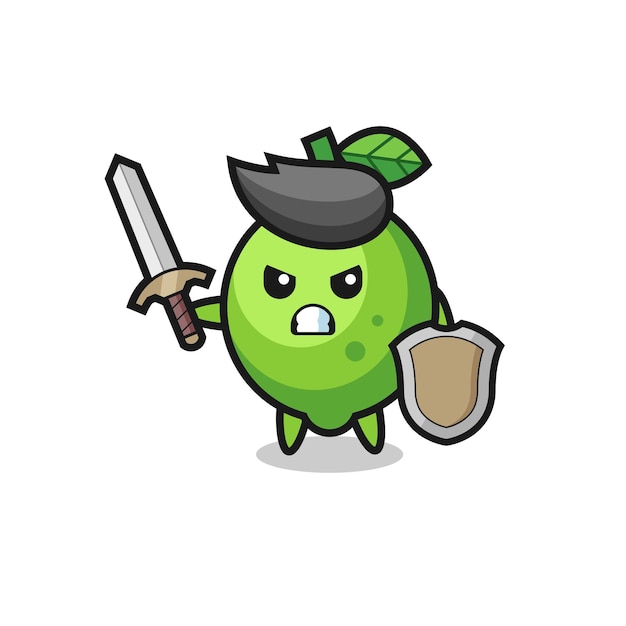 Lindo soldado de lima peleando con espada y escudo, diseño de estilo lindo para camiseta, pegatina, elemento de logotipo